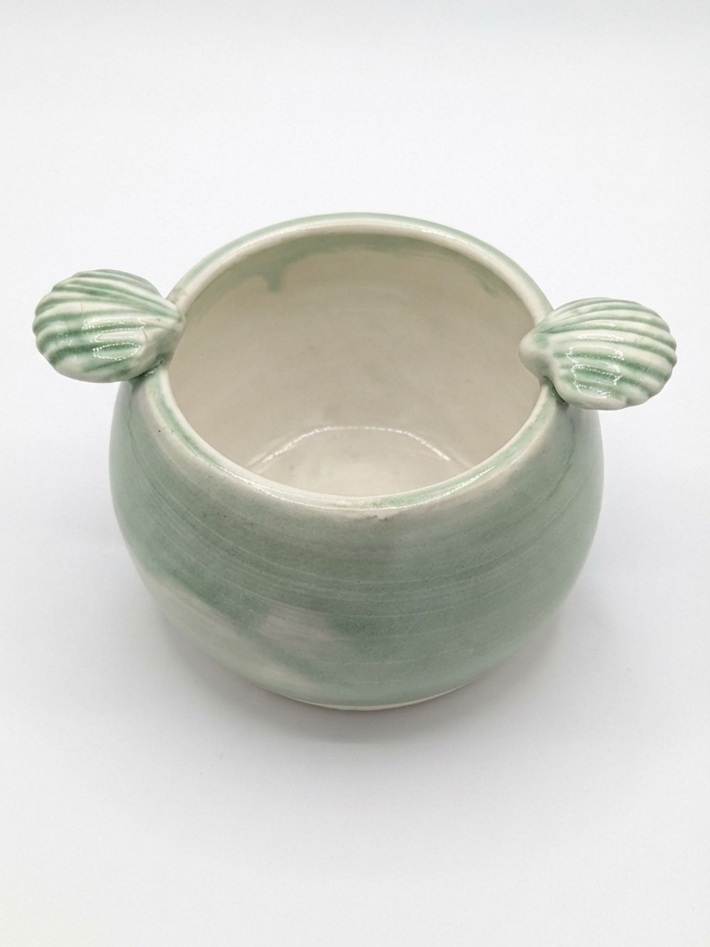 Handmade Studio Pottery Sea Shell Bowl Sage Green Coastal Cottagecore Trinket
